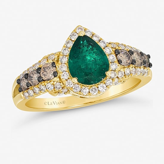 Le Vian® Grand Sample Sale™ Ring featuring 7/8 CT. Emerald 1/3 CT. Chocolate Diamonds® 3/8 CT. Nude Diamonds™ set in 14K Honey Gold™