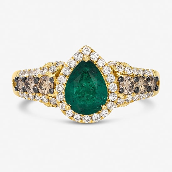 Le Vian® Grand Sample Sale™ Ring featuring 7/8 CT. Emerald 1/3 CT. Chocolate Diamonds® 3/8 CT. Nude Diamonds™ set in 14K Honey Gold™