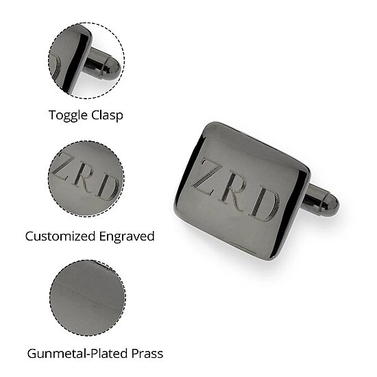 Personalized Gunmetal Rounded Rectangle Cuff Links