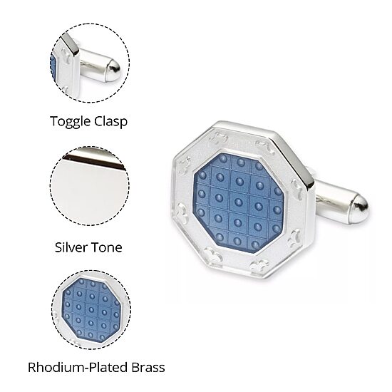 Translucent Blue Enamel Octagonal Cuff Links