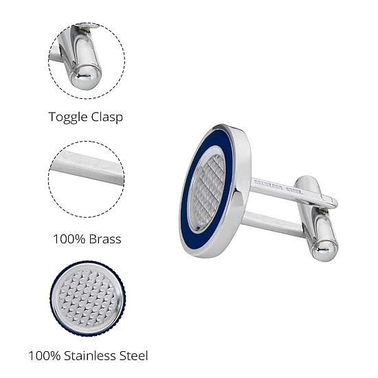 Round Stainless Steel Cuff Links with Enamel Border