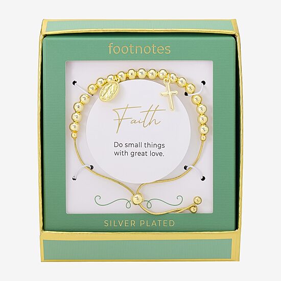 Footnotes Faith Virgin Mary Womens Cubic Zirconia 14K Gold Over Brass Cross Bolo Bracelet