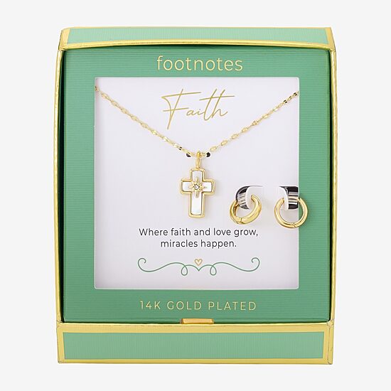 Footnotes Faith Womens Cubic Zirconia 14K Gold Over Brass Cross 2-pc. Jewelry Set