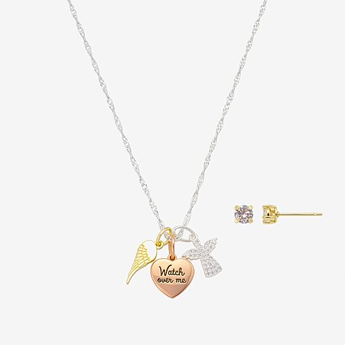 Footnotes Womens Cubic Zirconia 14K Gold Over Brass 14k Rose Gold Over Brass Angel Heart Wing 2-pc. Jewelry Set, One Size, Multiple Colors