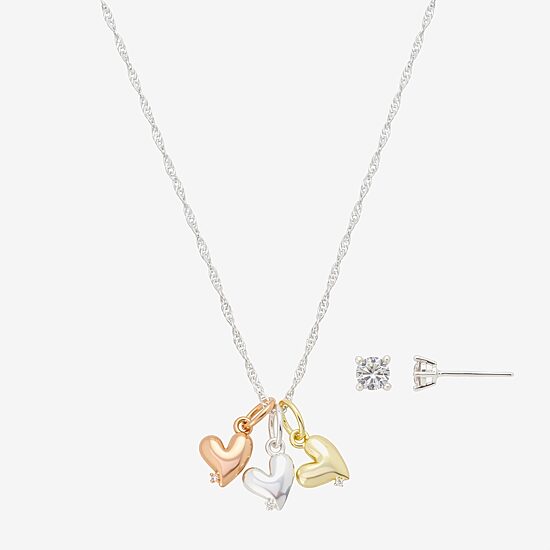Footnotes Mother Daughter Womens Cubic Zirconia 14K Gold Over Brass 14k Rose Gold Over Brass Heart 2-pc. Jewelry Set