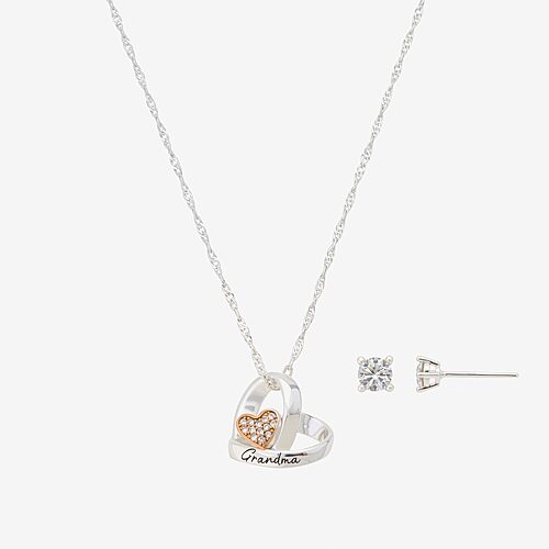 Footnotes Grandma Womens Cubic Zirconia 14k Rose Gold Over Brass Pure Silver Over Brass Heart 2-pc. Jewelry Set, One Size, Multiple Colors