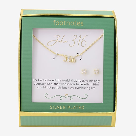 Footnotes Bible Verse John 3:16 Womens Cubic Zirconia 14K Gold Over Brass 2-pc. Jewelry Set