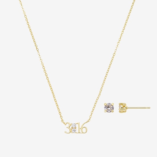 Footnotes Bible Verse John 3:16 Womens Cubic Zirconia 14K Gold Over Brass 2-pc. Jewelry Set