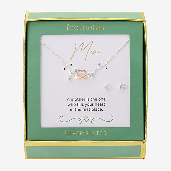 Footnotes Mom Womens Cubic Zirconia 14k Rose Gold Over Brass Pure Silver Over Brass Heart 2-pc. Jewelry Set