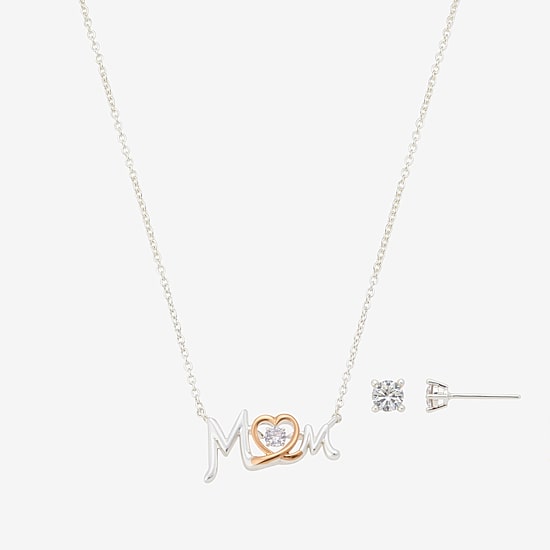 Footnotes Mom Womens Cubic Zirconia 14k Rose Gold Over Brass Pure Silver Over Brass Heart 2-pc. Jewelry Set