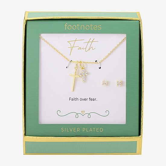 Footnotes Faith Womens Cubic Zirconia 14K Gold Over Brass Cross 2-pc. Jewelry Set