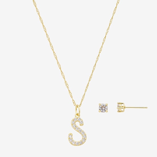 Sparkle Allure Initial Womens Cubic Zirconia 14K Gold Over Brass Round 2-pc. Jewelry Set