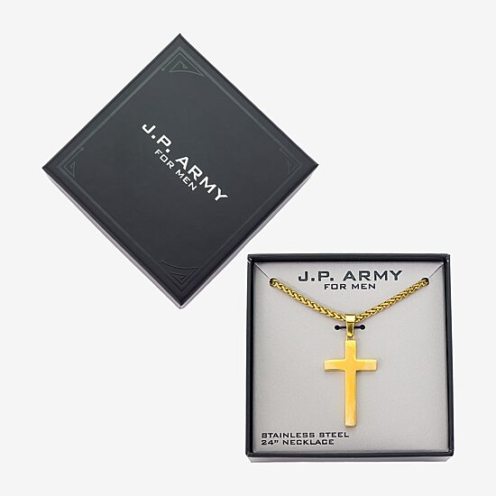 J.P. Army Mens Stainless Steel Cross 24 Inch Pendant Necklace