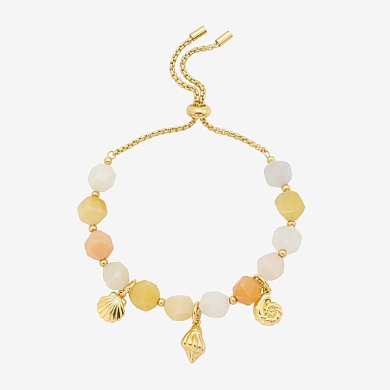 Footnotes Seashells Charm Womens Champagne Aventurine 14K Gold Over Brass Bolo Bracelet