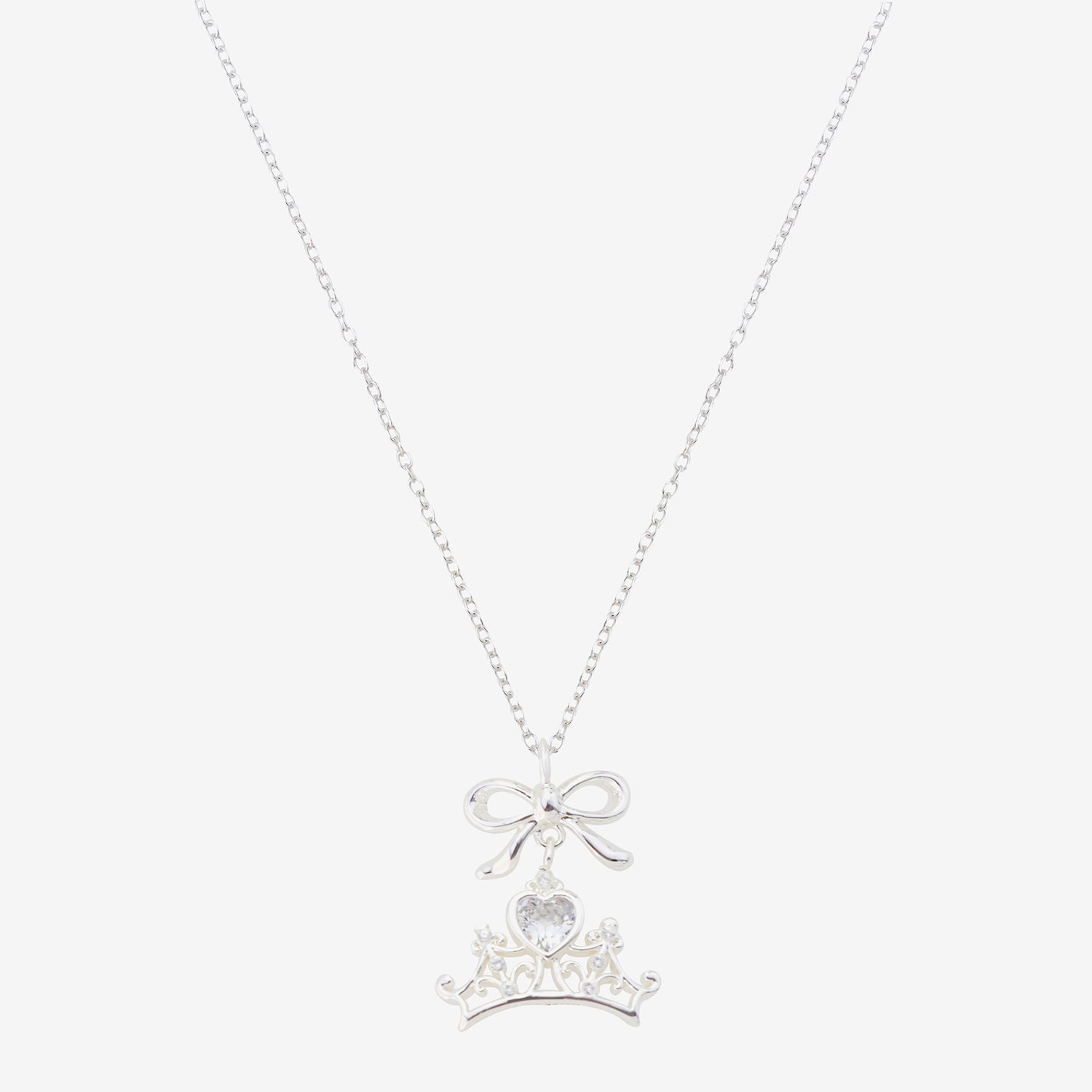 Disney Classics Womens Cubic Zirconia Pure Silver Over Brass Crown 16 Inch Pendant Necklace