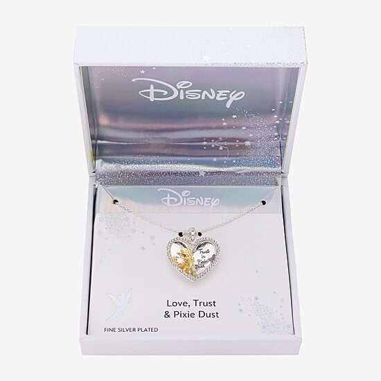 Disney Classics Womens Crystal 10K Gold Over Brass Pure Silver Over Brass Heart 16 Inch Pendant Necklace