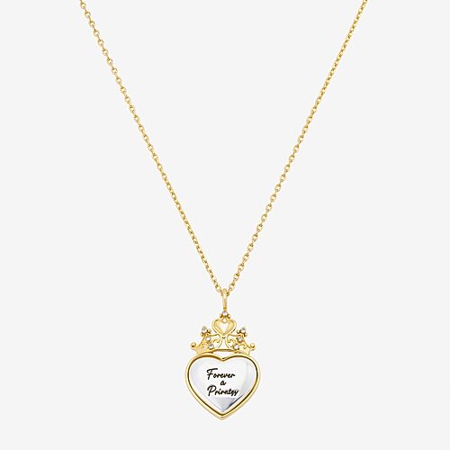 Disney Classics Womens Crystal 10K Gold Over Brass Pure Silver Over Brass Heart Princess 16 Inch Pendant Necklace, One Size, Yellow