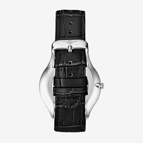Stuhrling Mens Black Leather Strap Watch 3984.3