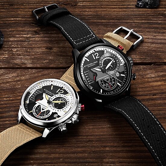 Stuhrling Mens Black Leather Strap Watch 4029.5