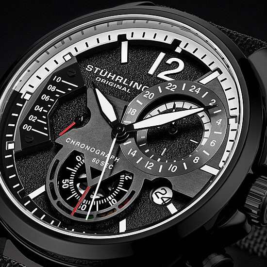 Stuhrling Mens Black Leather Strap Watch 4029.5