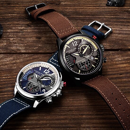 Stuhrling Mens Blue Leather Strap Watch 4029.2