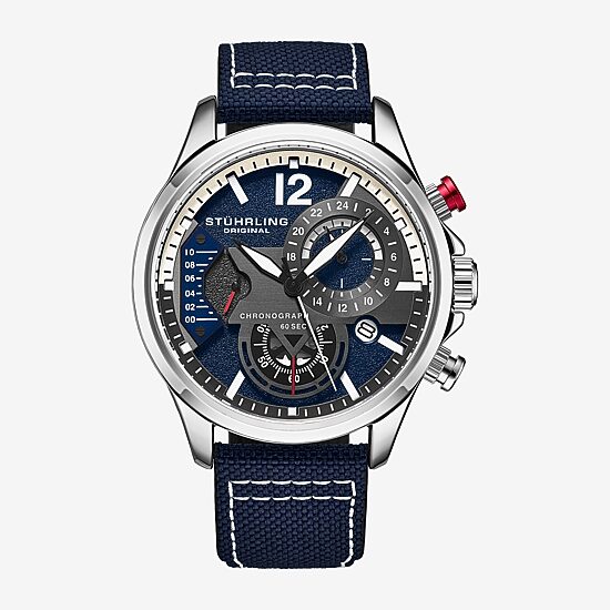 Stuhrling Mens Blue Leather Strap Watch 4029.2