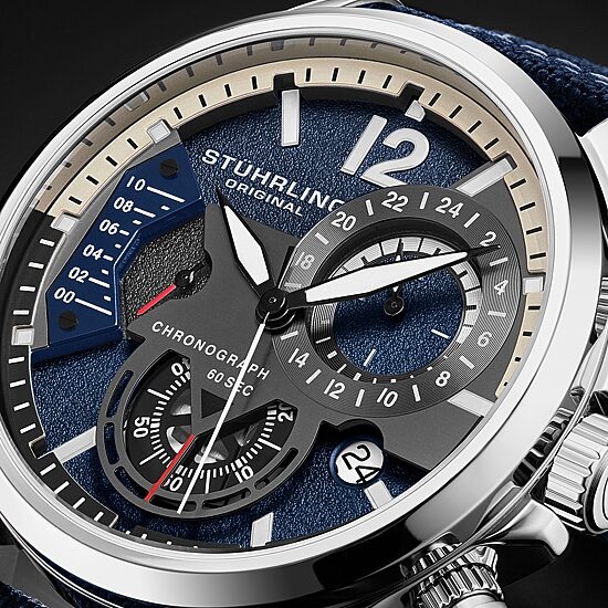 Stuhrling Mens Blue Leather Strap Watch 4029.2