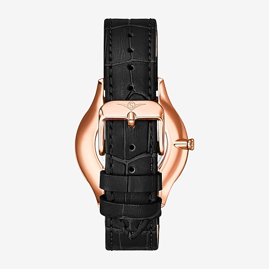 Stuhrling Womens Black Leather Strap Watch 3985.4