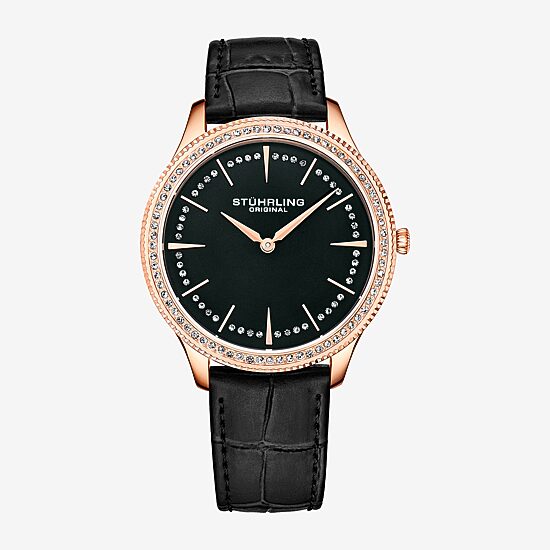 Stuhrling Womens Black Leather Strap Watch 3985.4