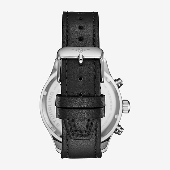 Stuhrling Mens Black Leather Strap Watch 4075.1