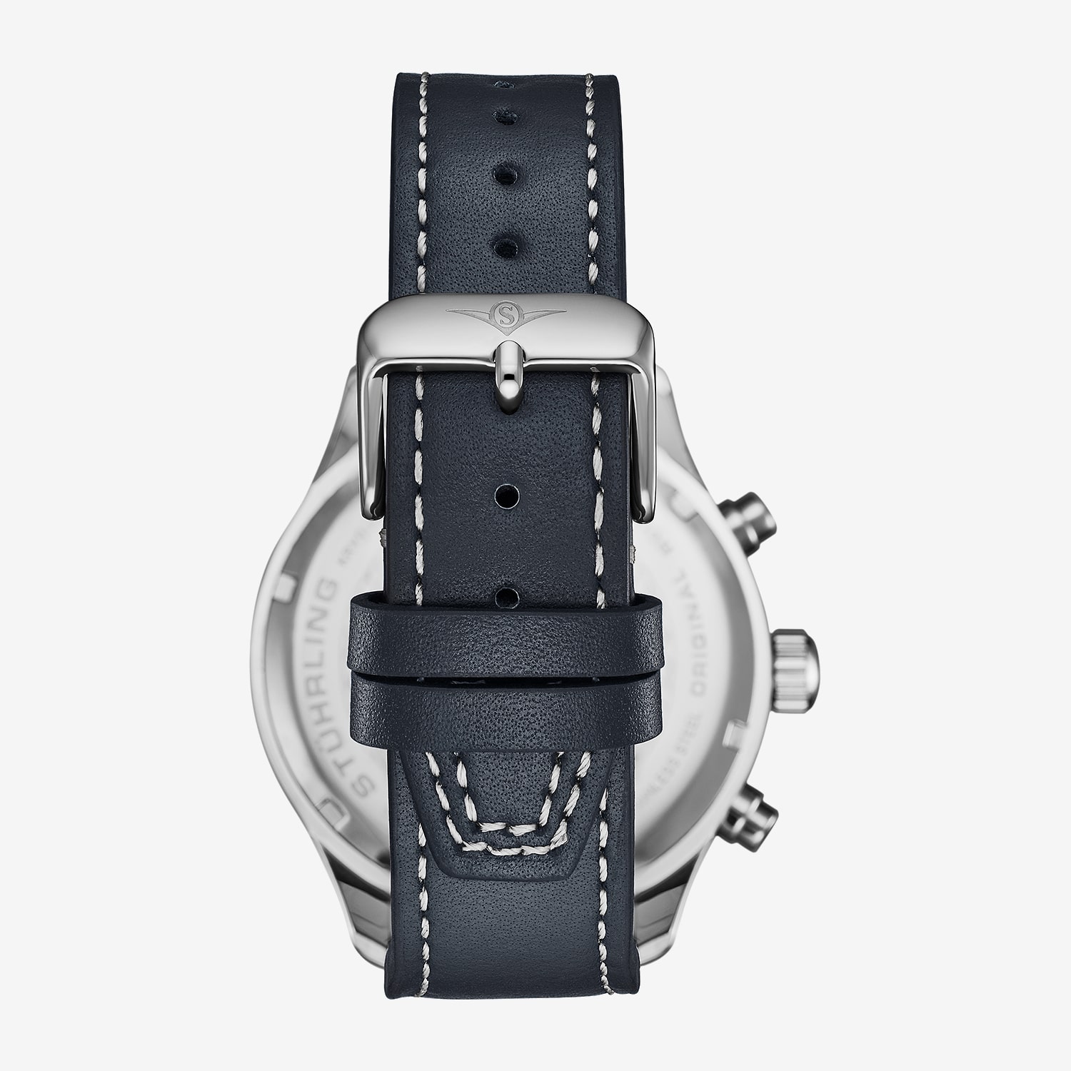 Stuhrling Mens Black Leather Strap Watch 4075.2