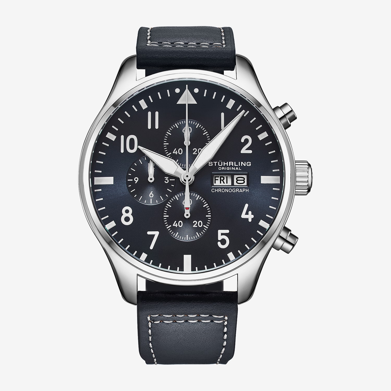Stuhrling Mens Black Leather Strap Watch 4075.2