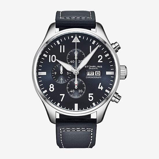 Stuhrling Mens Black Leather Strap Watch 4075.2, Color: Blue - JCPenney