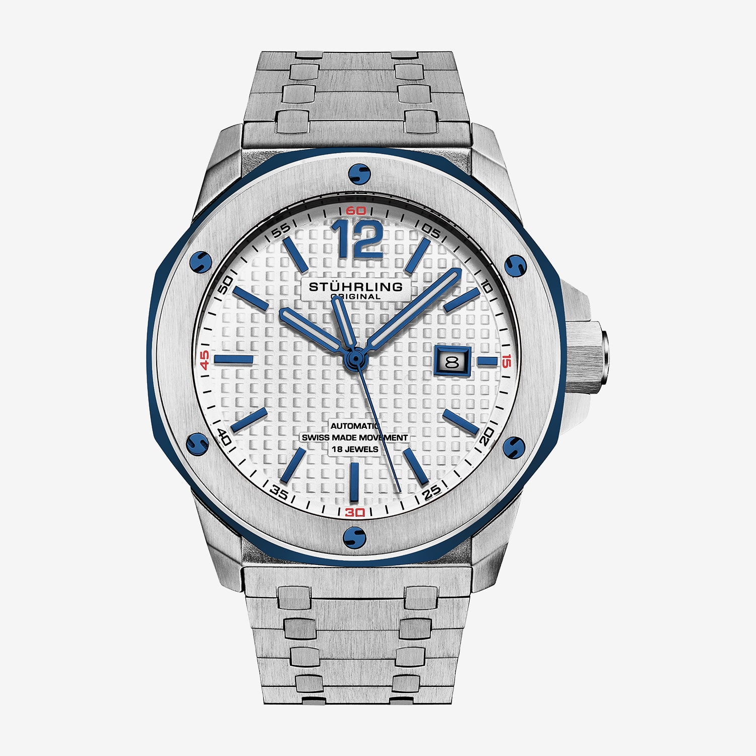Stuhrling Mens Automatic Silver Tone Stainless Steel Bracelet Watch 4047.2