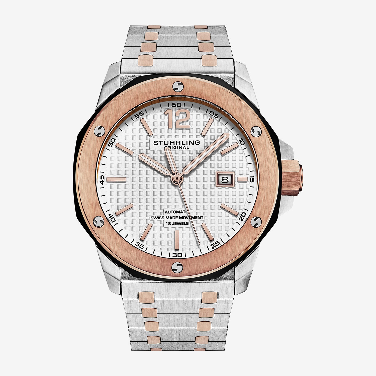 Stuhrling Mens Automatic Two Tone Stainless Steel Bracelet Watch 4047.7