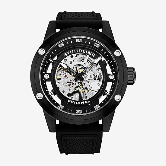 Stuhrling Mens Automatic Black Strap Watch 4034.1