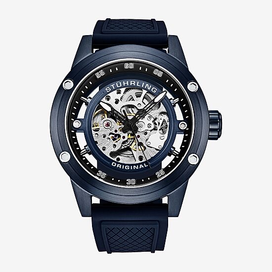 Stuhrling Mens Automatic Blue Strap Watch 4034.2