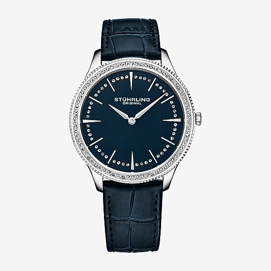 Stuhrling Womens Blue Leather Strap Watch 3985.2