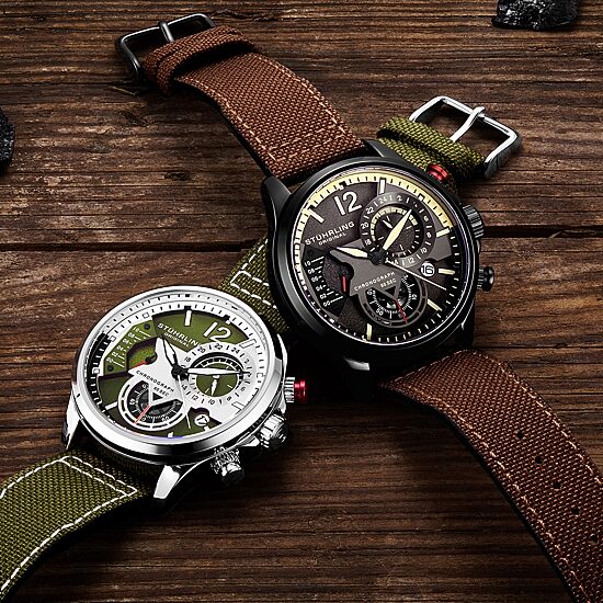 Stuhrling Mens Green Leather Strap Watch 4029.3