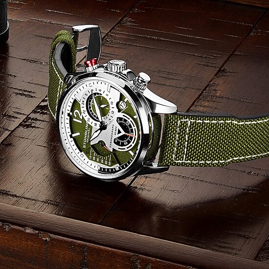 Stuhrling Mens Green Leather Strap Watch 4029.3