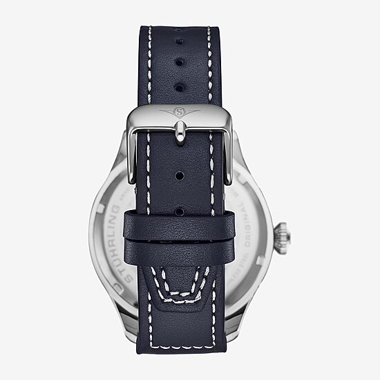 Stuhrling Mens Blue Leather Strap Watch 4078.2