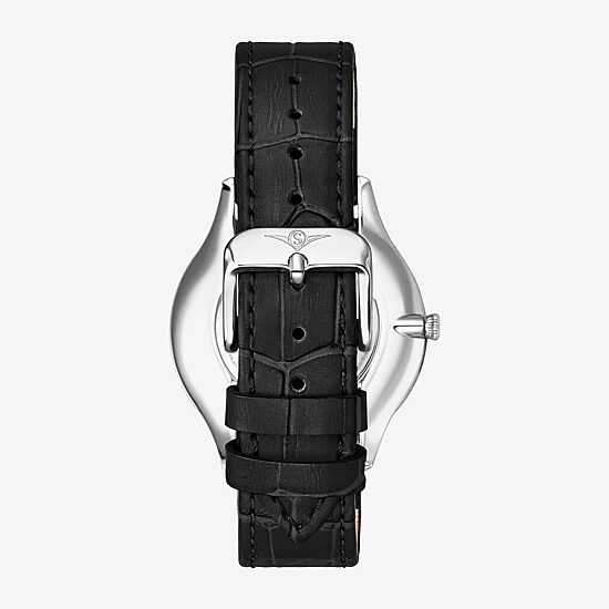 Stuhrling Womens Black Leather Strap Watch 3985.1