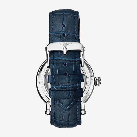 Stuhrling Mens Automatic Blue Leather Strap Watch 4000.3