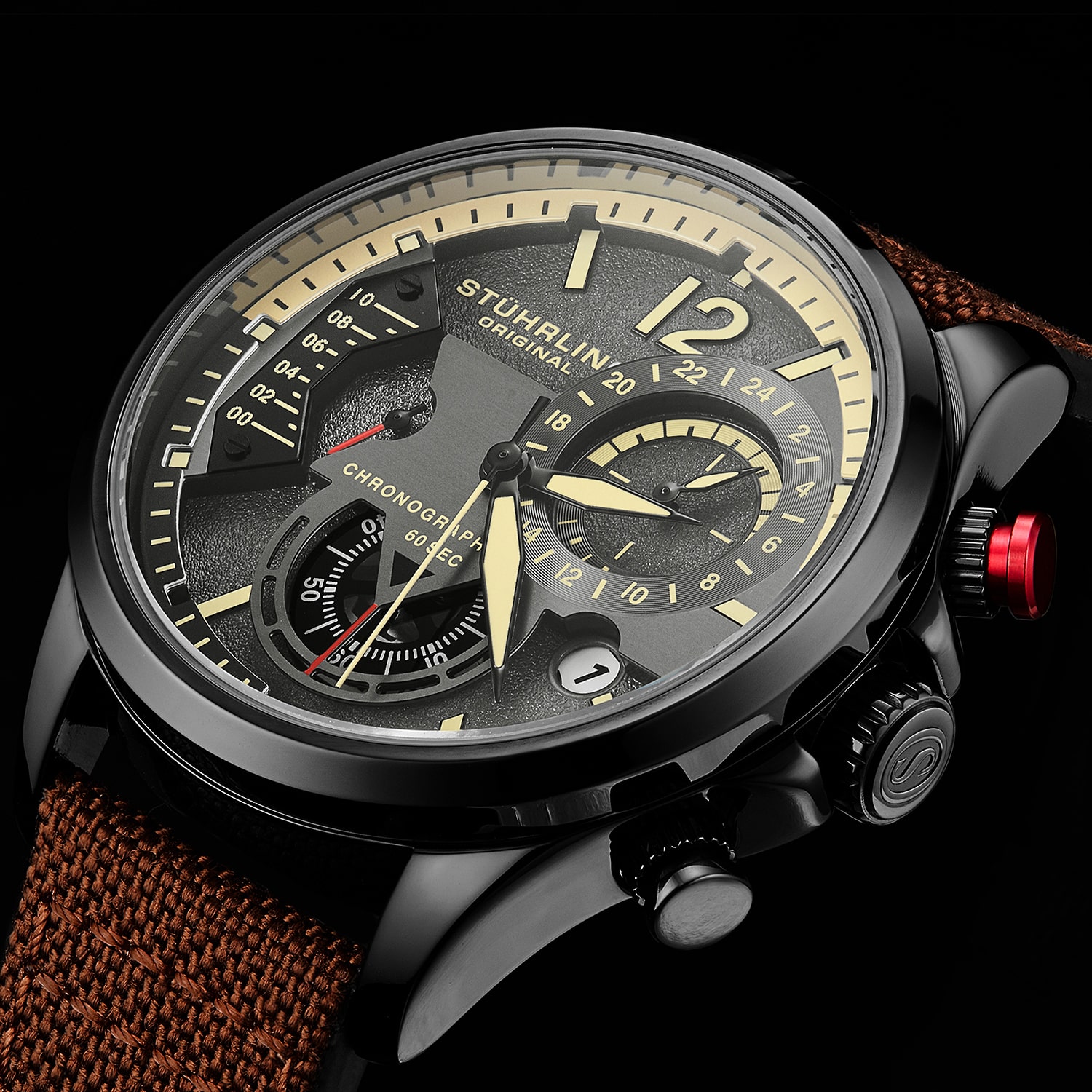 Stuhrling Mens Brown Leather Strap Watch 4029.4