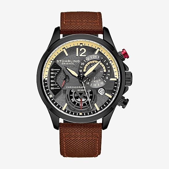 Stuhrling Mens Brown Leather Strap Watch 4029.4
