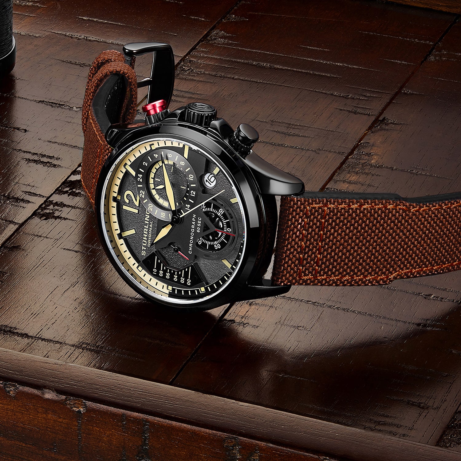Stuhrling Mens Brown Leather Strap Watch 4029.4