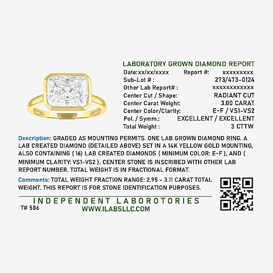 Bridal Addiction E-F / Vs1-Vs2 Womens 3 CT. T.W. Lab Grown White Diamond 14K Gold Rectangular Solitaire Engagement Ring