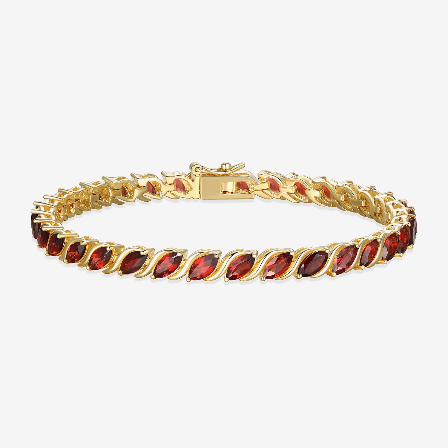 Womens Genuine Red Garnet 18K Gold Over Silver Tennis Bracelet