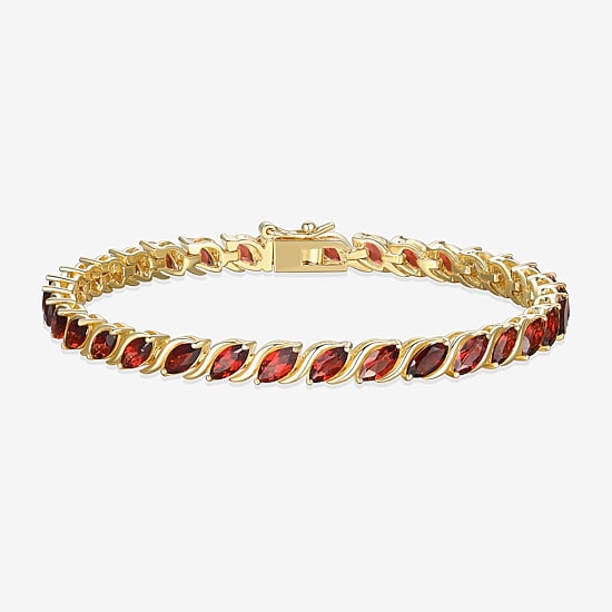 Womens Genuine Red Garnet 18K Gold Over Silver Tennis Bracelet
