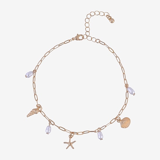 Bijoux Bar Delicates Shell Starfish Womens 9 Inch Cable Ankle Bracelet